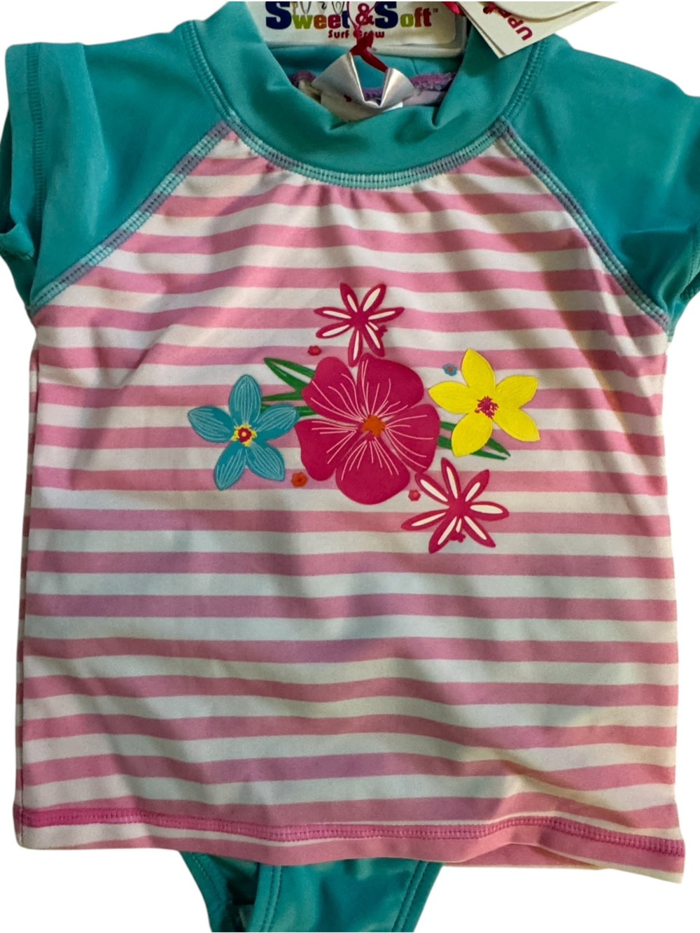 Sweet & Soft Surf Crew 2-Piece Infant Swimwear Girls 18 Months Pink/Blue UPF 50